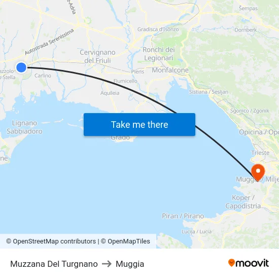 Muzzana Del Turgnano to Muggia map