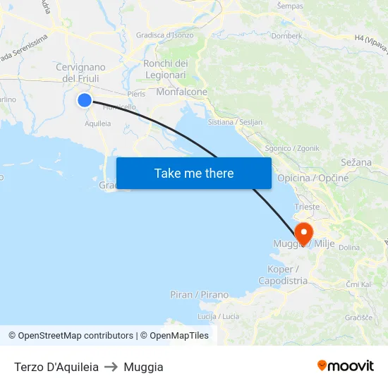 Terzo D'Aquileia to Muggia map