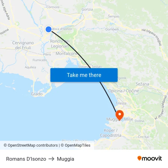 Romans D'Isonzo to Muggia map