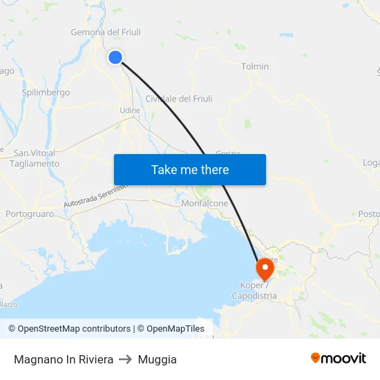 Magnano In Riviera to Muggia map