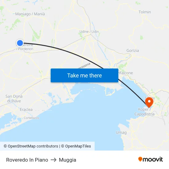 Roveredo in Piano to Muggia map