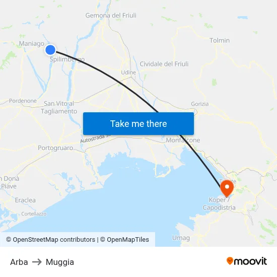 ARBA to Muggia map