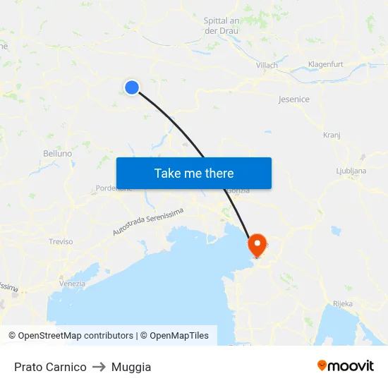 Prato Carnico to Muggia map
