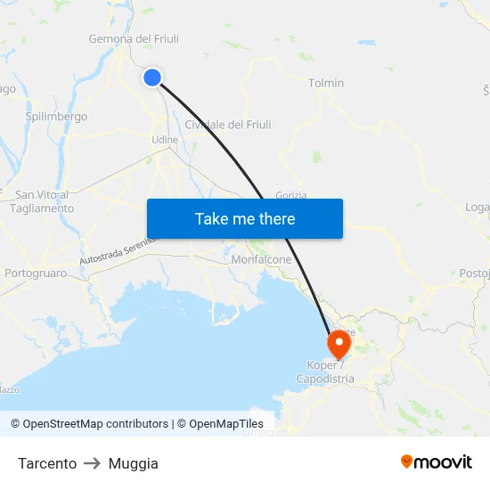 Tarcento to Muggia map