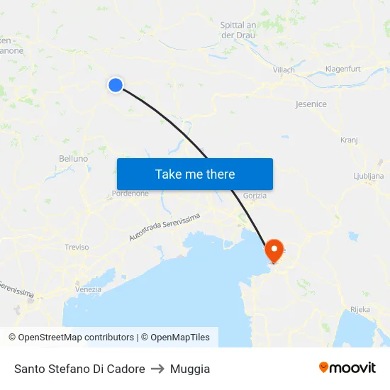 Santo Stefano Di Cadore to Muggia map