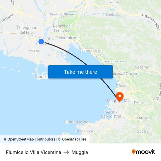 Fiumicello Villa Vicentina to Muggia map