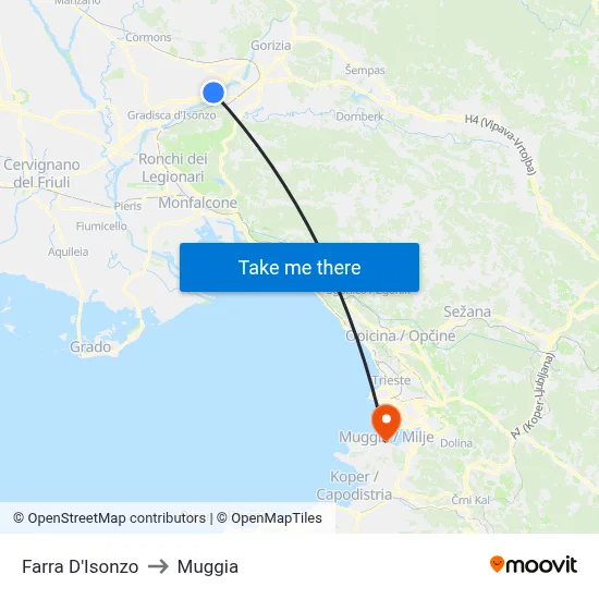Farra D'Isonzo to Muggia map