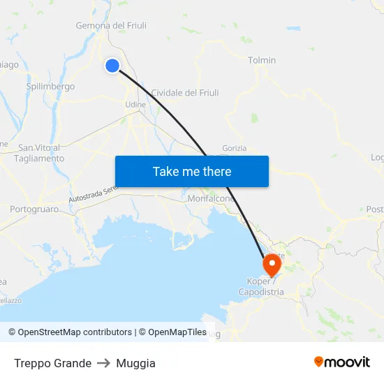 Treppo Grande to Muggia map