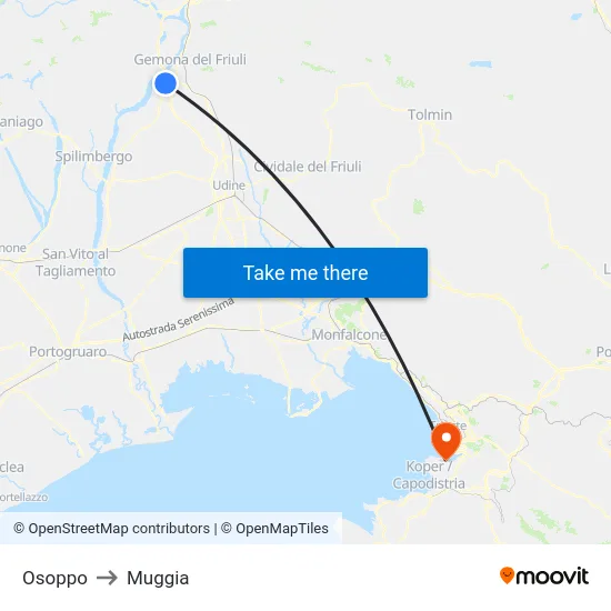Osoppo to Muggia map