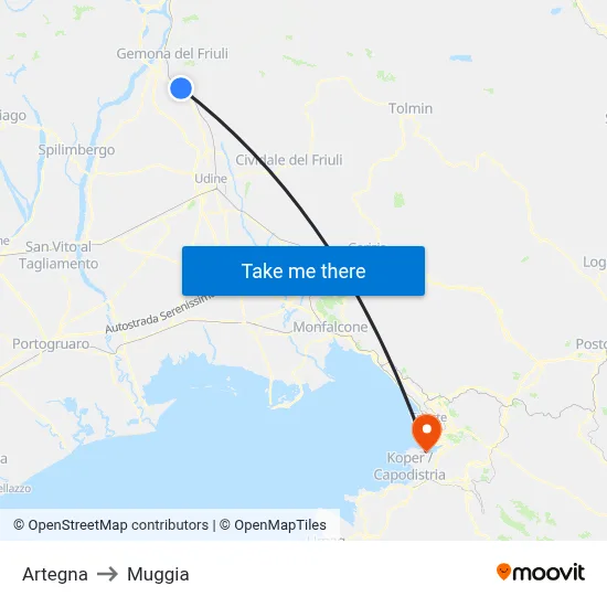 Artegna to Muggia map
