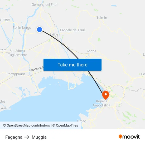 Fagagna to Muggia map