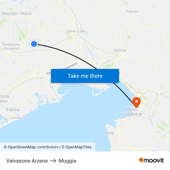 Valvasone Arzene to Muggia map