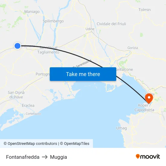 Fontanafredda to Muggia map