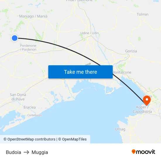 Budoia to Muggia map