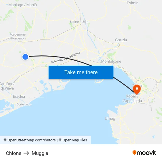 Chions to Muggia map