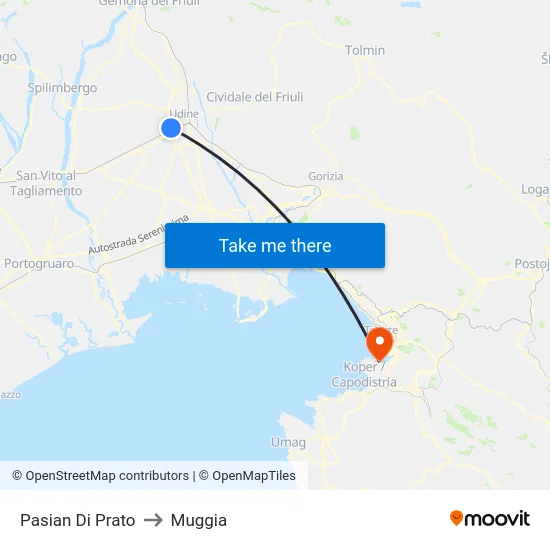 Pasian Di Prato to Muggia map