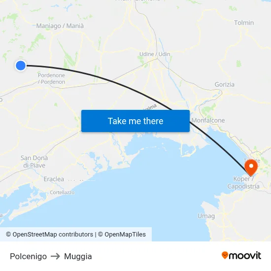 Polcenigo to Muggia map