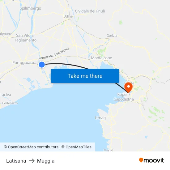 Latisana to Muggia map