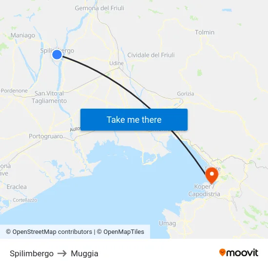 Spilimbergo to Muggia map