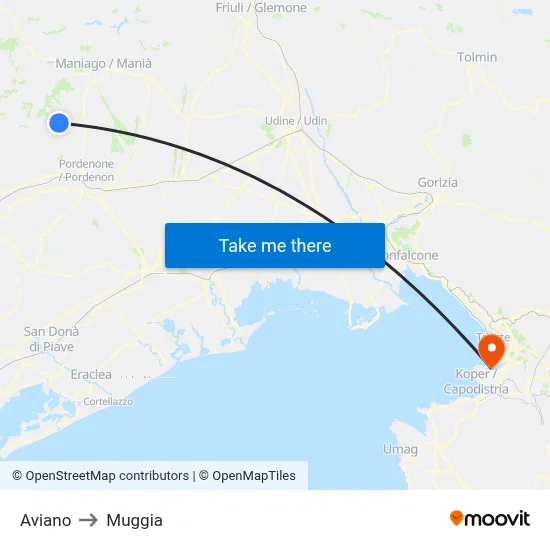 Aviano to Muggia map