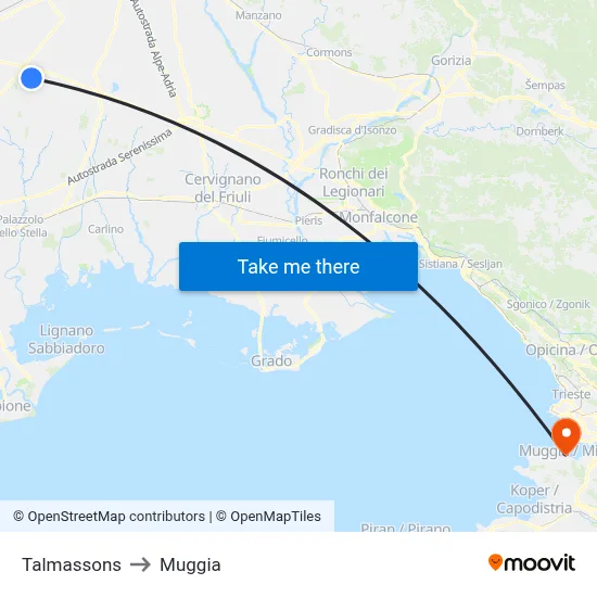 Talmassons to Muggia map