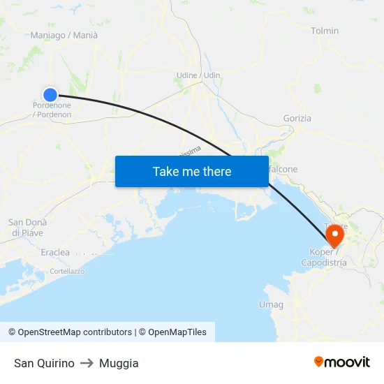 San Quirino to Muggia map