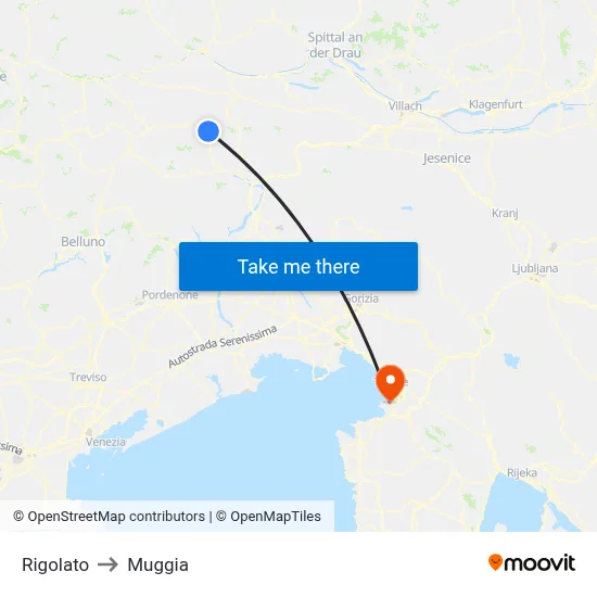 Rigolato to Muggia map