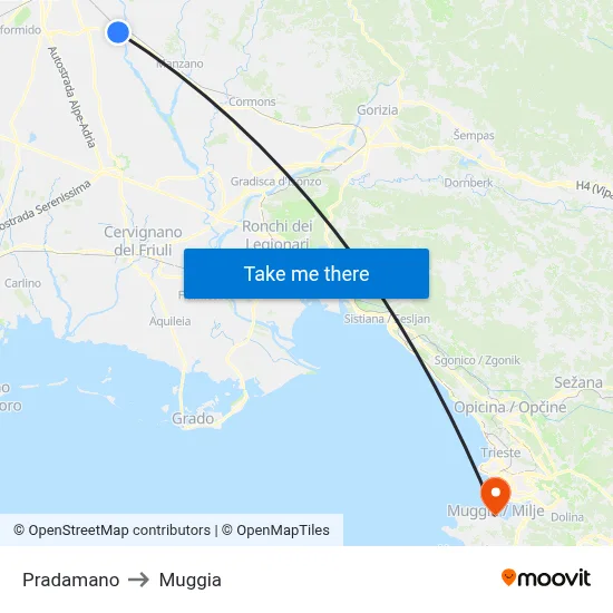 Pradamano to Muggia map