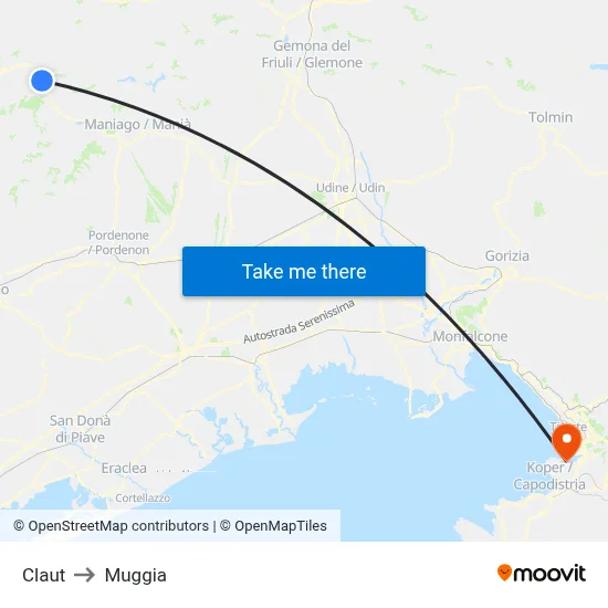 Claut to Muggia map