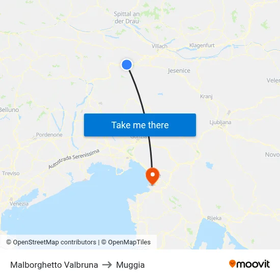 Malborghetto Valbruna to Muggia map