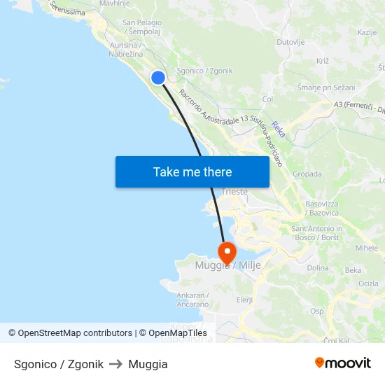 Sgonico / Zgonik to Muggia map