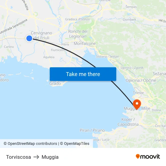 Torviscosa to Muggia map