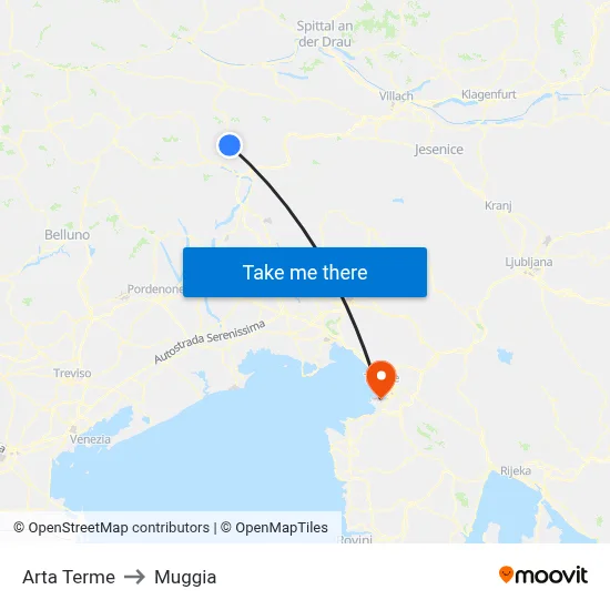 Arta Terme to Muggia map