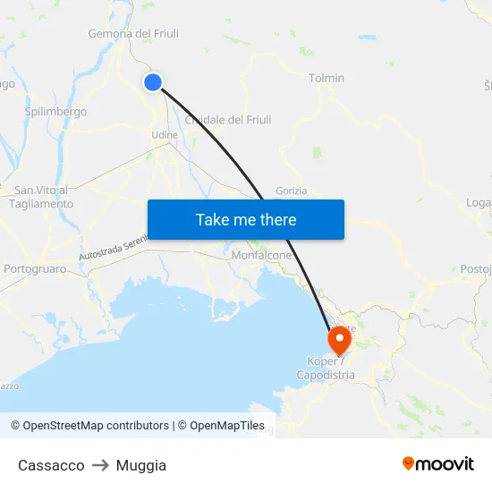 Cassacco to Muggia map
