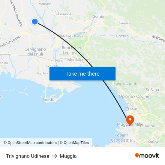 Trivignano Udinese to Muggia map