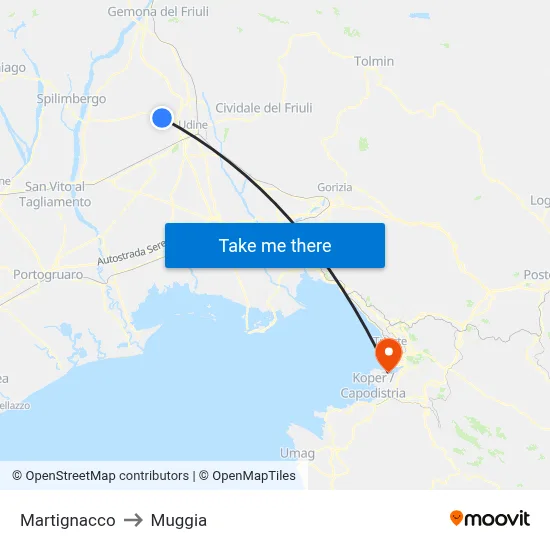 Martignacco to Muggia map