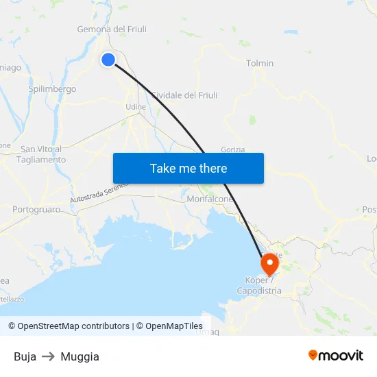 Buja to Muggia map