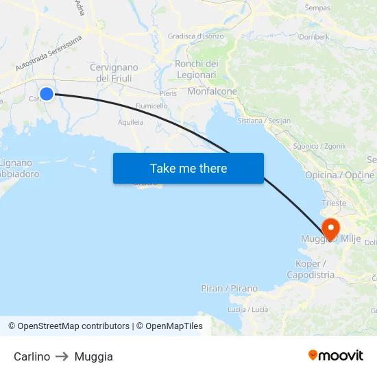 Carlino to Muggia map