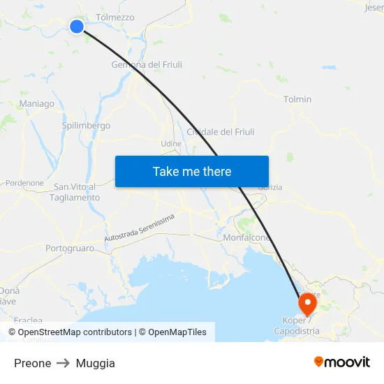 Preone to Muggia map