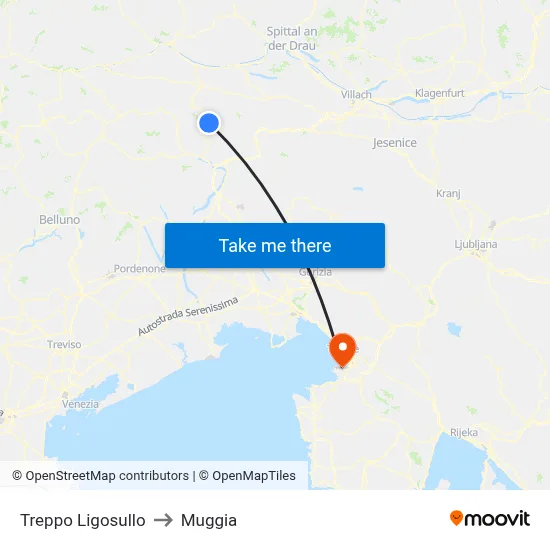 Treppo Ligosullo to Muggia map