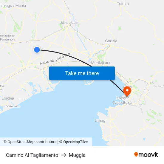 Camino al Tagliamento to Muggia map