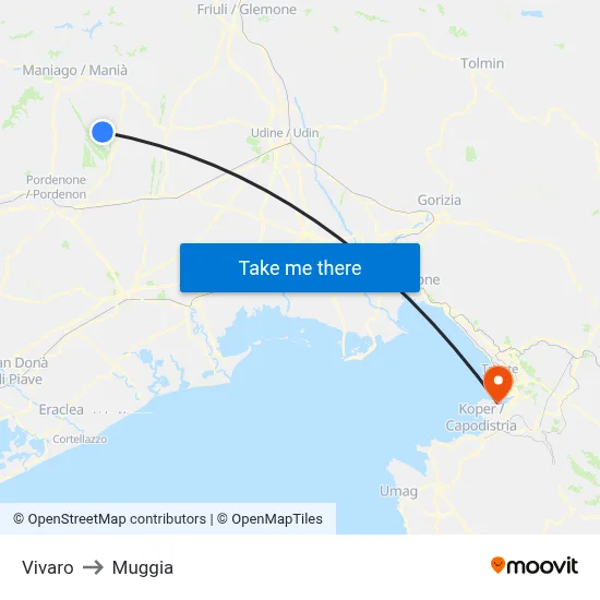 Vivaro to Muggia map