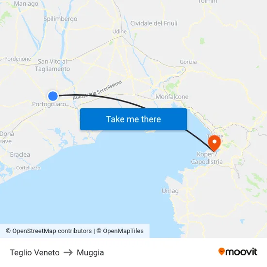 Teglio Veneto to Muggia map