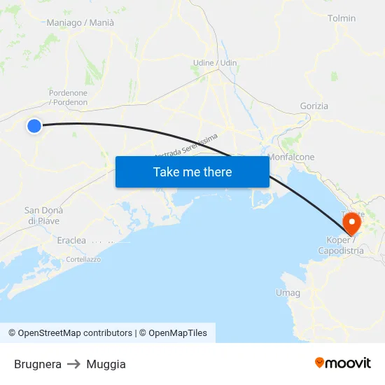 Brugnera to Muggia map