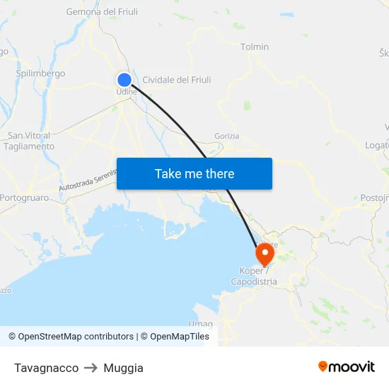 Tavagnacco to Muggia map