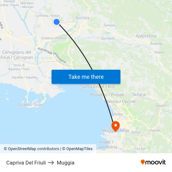 Capriva del Friuli to Muggia map
