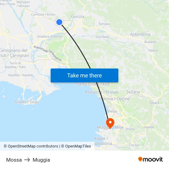 Mossa to Muggia map