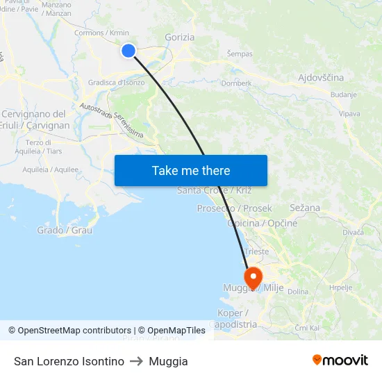 San Lorenzo Isontino to Muggia map