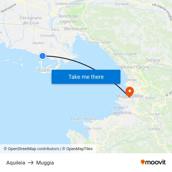 Aquileia to Muggia map