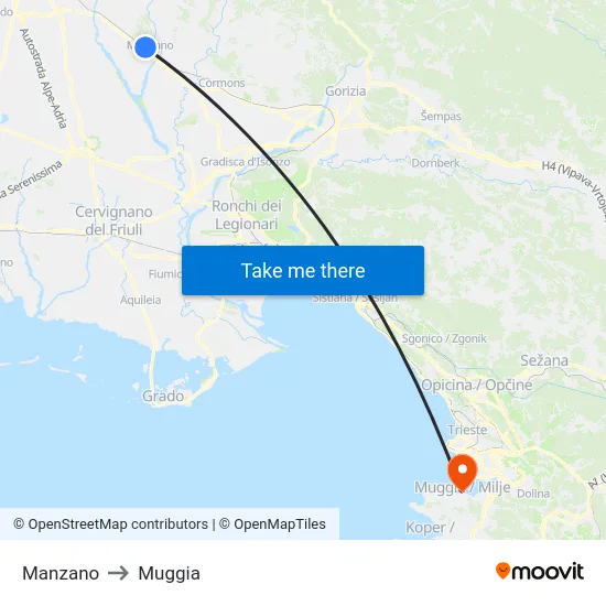 Manzano to Muggia map